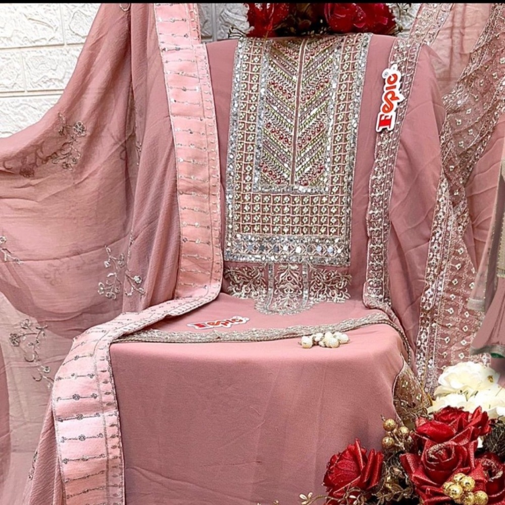 Shalwar Kameez- Elegant Pink Embroidered Dress, Size Medium